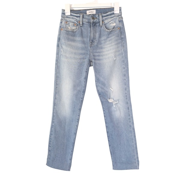 pistola Denim - Pistola Revolve Jeans High Rise Light Wash Distressed Straight Leg Women's Sz 25